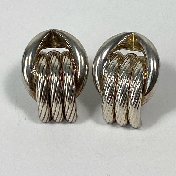 Earrings Silver Textured Tube Design Statement Silver Tone Vintage - Picture 3 of 12